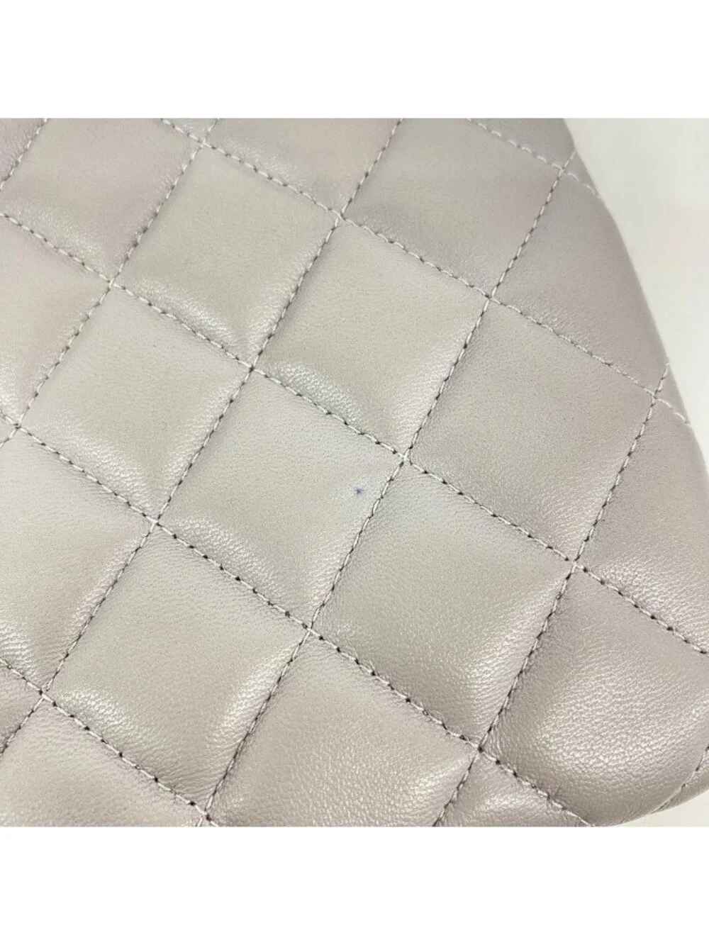 Chanel Wallet Quilted Lambskin Gray Silver